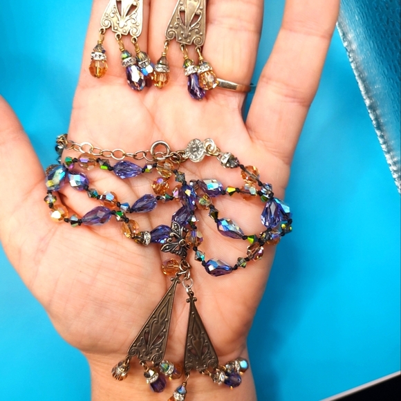 Lori Frantz-Koenig Bundle Hand Beaded Austrian Crystals Brass Necklace E… - Picture 7 of 16